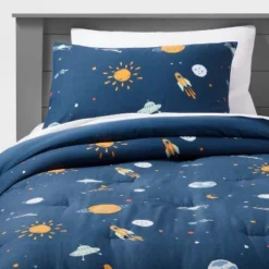 Space Cotton Kids' Comforter Set Navy - Pillowfort™ -Children Household Items GUEST 8336978e ac9a 4e56 ba2a 8d32ddca34a7
