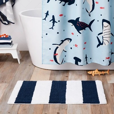 Rugby Striped Kids' Bath Rug Navy - Pillowfort™ 3 Rugby Striped Kids' Bath Rug Navy - Pillowfort™