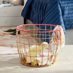 Natural With Fresh Melon Rim Kids' Woven Basket Red - Pillowfort™